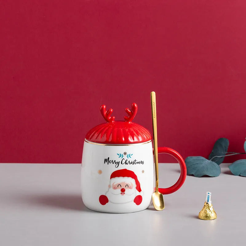 Christmas Mug With Lid Spoon Snowman Ceramic Mug - Bellarte Enchanté Christmas Mug With Lid Spoon Snowman Ceramic Mug